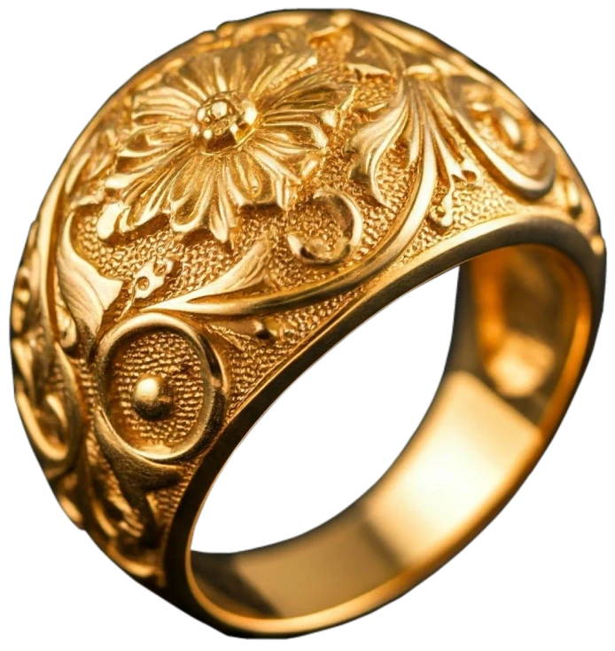 A gold ring with a flower design, symbolizing the gold and cash for gold and pawn loans in Brockton MA