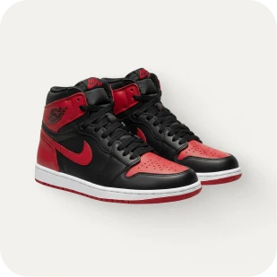 Brockton MA A pair of black and red Nike Air Jordan 1 sneakers