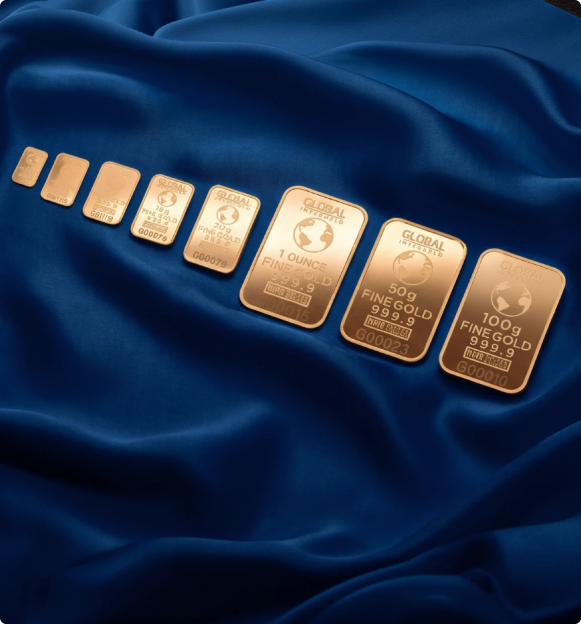 Brockton MA Gold bars on a blue velvet background